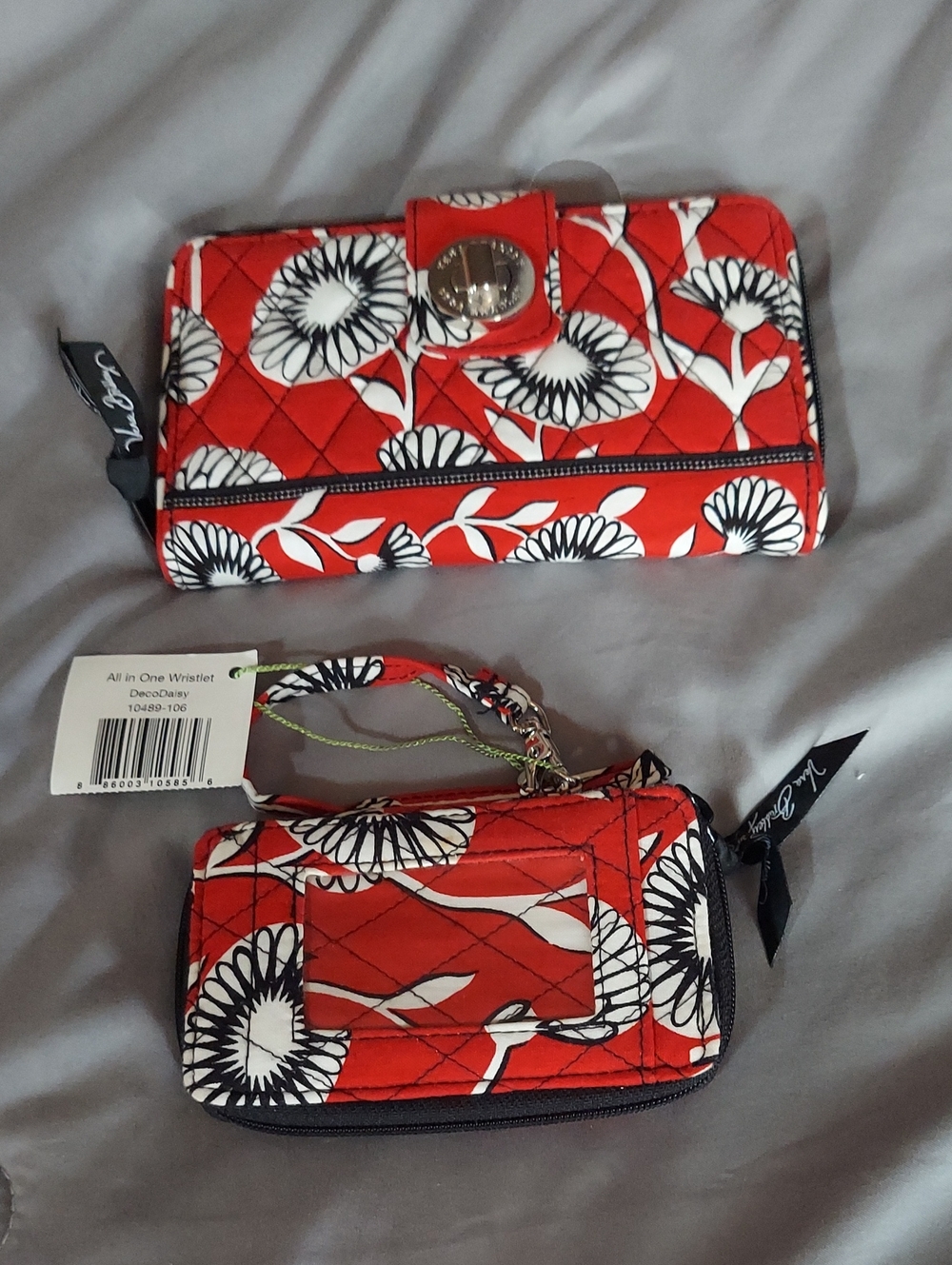 Red Floral Quilted Wallet and Wristlet Set